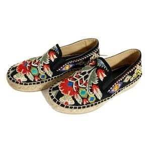 Johnny Was Boho Floral Embroidered Catopsia Jute Trimmed Slip On Espadrille Shoe